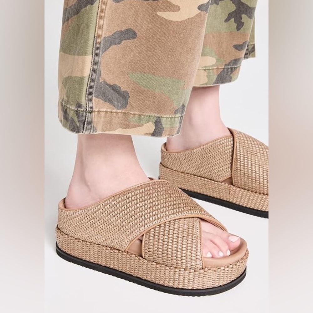 NWOT Roam Cross Stack Raffia Slides